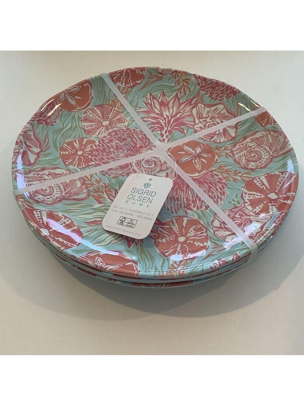 Sigrid Olsen Home Kaia Sea Life Melamine Set Of 4 Dinner Plates New
